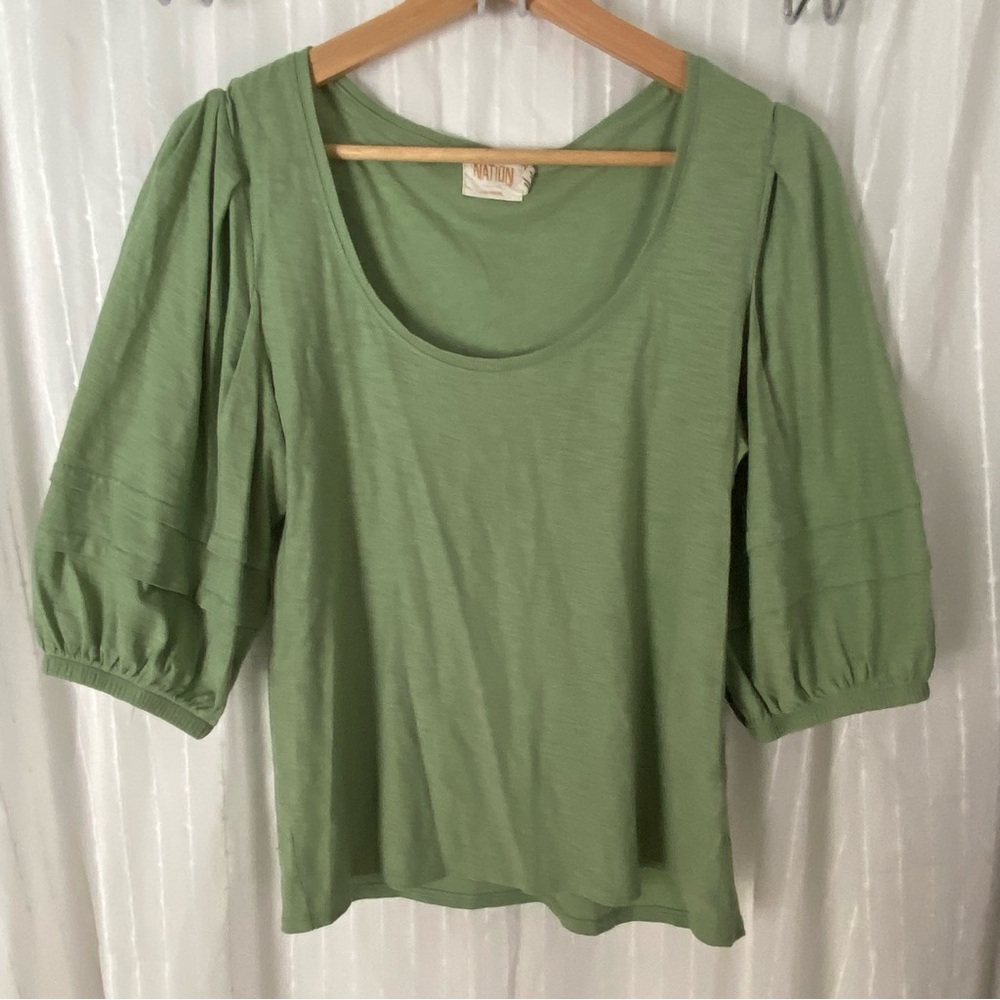 Nation LTD Sage Green Scoop Neck Puff Sleeve Top